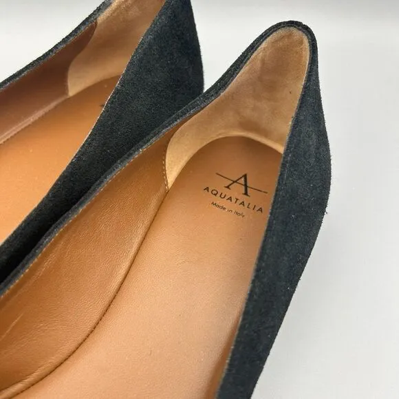 Women's Aquatalia Size 7 Black Suede Flats Loafers Shoes Square Toe