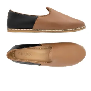 Women’s Charix Camel Black Slip on Comfort Shoes, Black and Tan, Genuine Leather