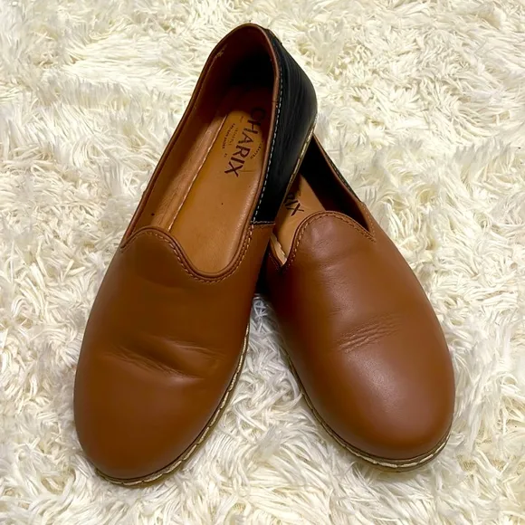 Women’s Charix Camel Black Slip on Comfort Shoes, Black and Tan, Genuine Leather