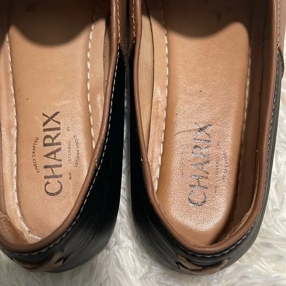 Women’s Charix Camel Black Slip on Comfort Shoes, Black and Tan, Genuine Leather