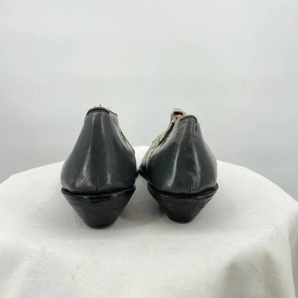 Women's Handmade Kid Leather and Python Slip-On Gray Black Cream Shoes 36.5/6