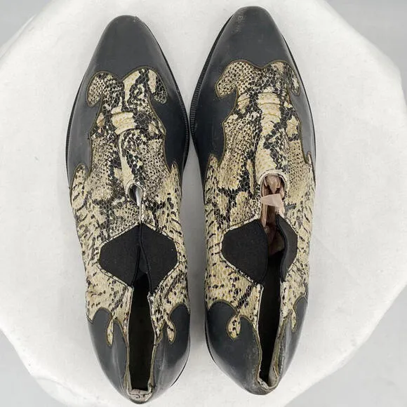 Women's Handmade Kid Leather and Python Slip-On Gray Black Cream Shoes 36.5/6