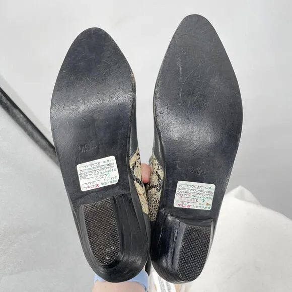 Women's Handmade Kid Leather and Python Slip-On Gray Black Cream Shoes 36.5/6
