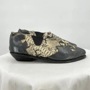 Women's Handmade Kid Leather and Python Slip-On Gray Black Cream Shoes 36.5/6