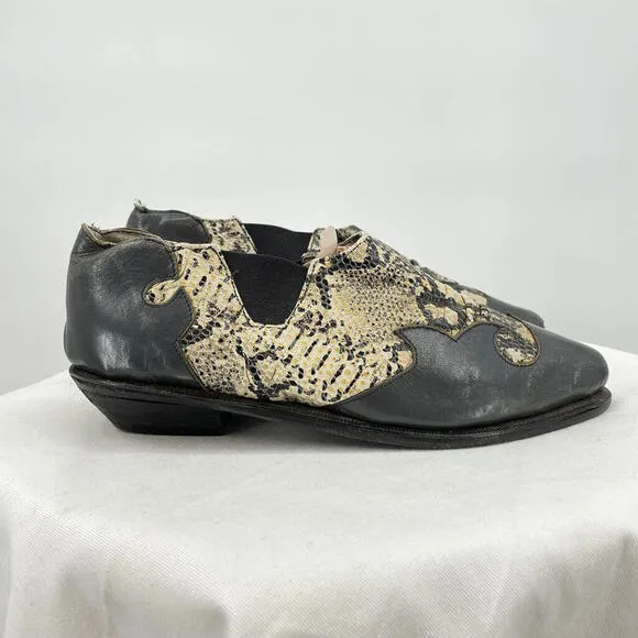 Women's Handmade Kid Leather and Python Slip-On Gray Black Cream Shoes 36.5/6