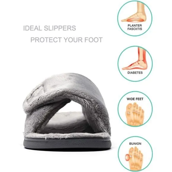 Women's Plantar Fasciitis Fuzzy House Orthopedic Adjustable Slippers With Arch