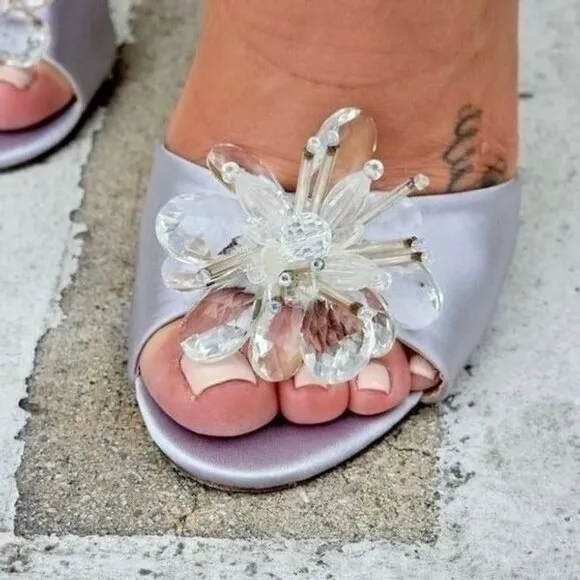 Women's Silver Satin Ankle‎ Strap High Heels