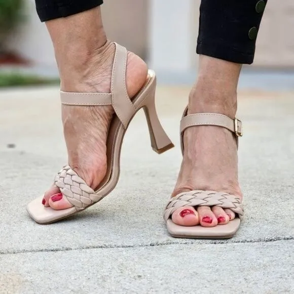 Women's Braided Single Band Ankle Strap Sandals Nude Color