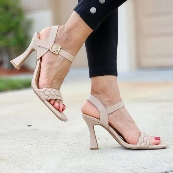 Women's Braided Single Band Ankle Strap Sandals Nude Color