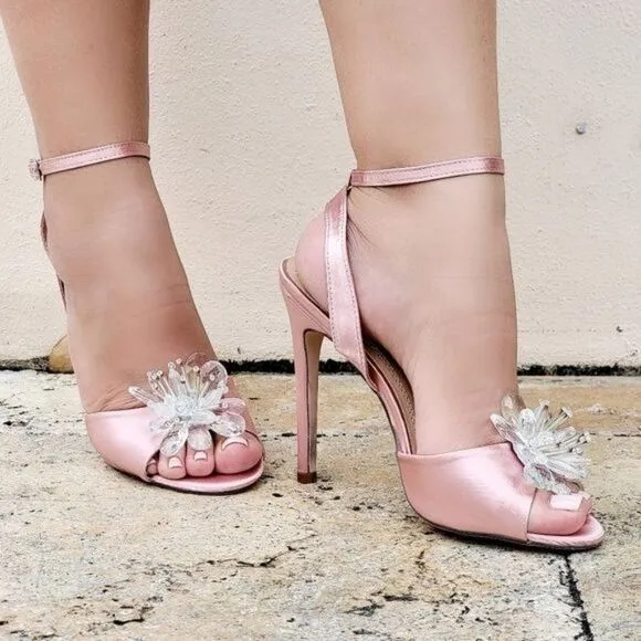 Women's Satin Ankle Strap High Heels Mauve Color