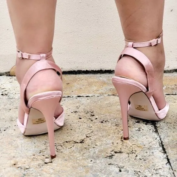 Women's Satin Ankle Strap High Heels Mauve Color