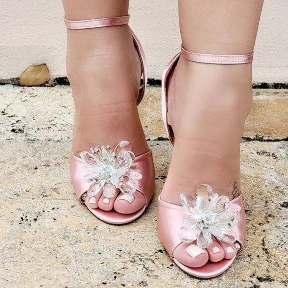 Women's Satin Ankle Strap High Heels Mauve Color