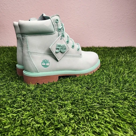 Youth Timberland 50th Anniversary Premium 6-Inch Boots Light Teal Waterproof