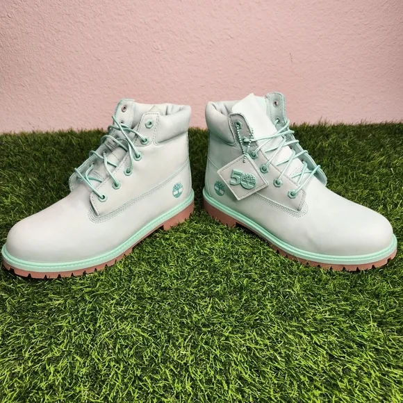 Youth Timberland 50th Anniversary Premium 6-Inch Boots Light Teal Waterproof
