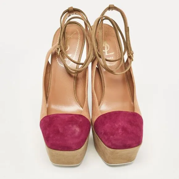 Yves Saint Laurent Multicolor Suede Ankle Strap Pumps Size 37