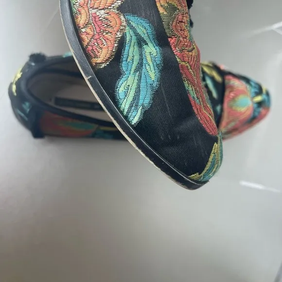 ZARA BASIC Black Orange Green Blue Floral Brocade fabric Fringe Loafers 41