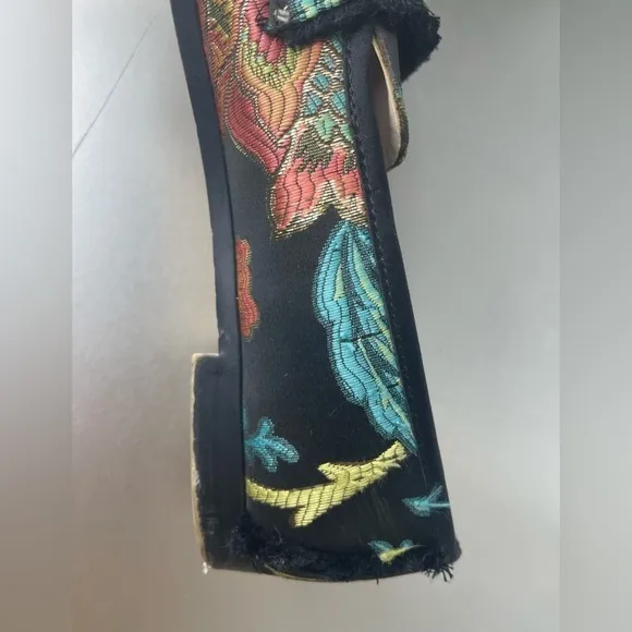 ZARA BASIC Black Orange Green Blue Floral Brocade fabric Fringe Loafers 41