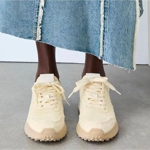 Zara Off White Fabric Sneakers Running Shoes Size 9