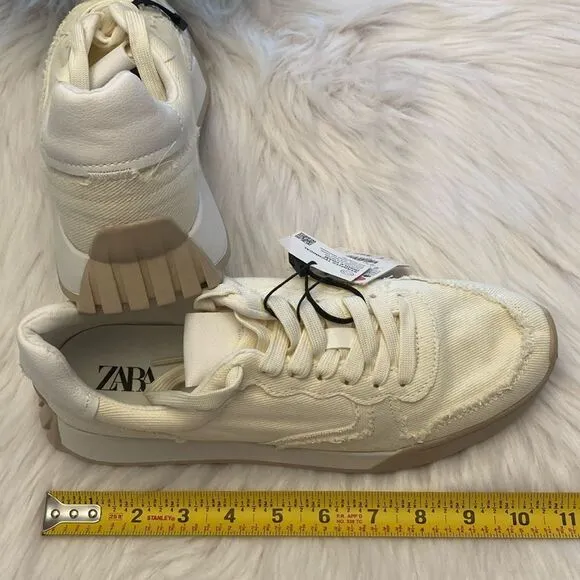 Zara Off White Fabric Sneakers Running Shoes Size 9
