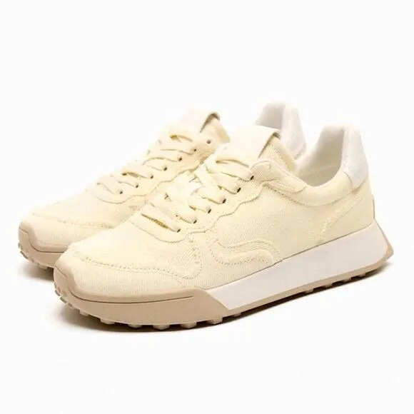Zara Off White Fabric Sneakers Running Shoes Size 9