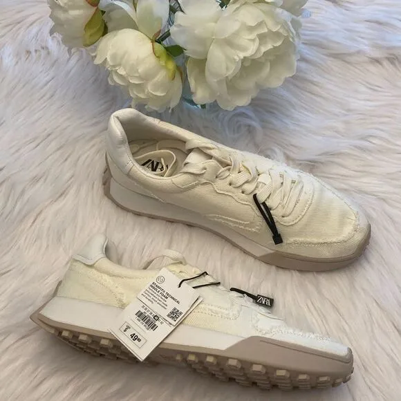 Zara Off White Fabric Sneakers Running Shoes Size 9