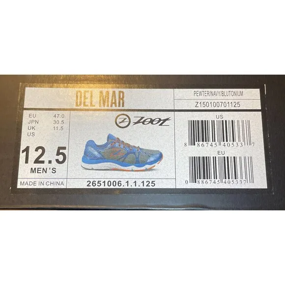 Zoot Sports Z150100701 Del Mar Running Sneakers Shoes Grey MENS 12.5 NEW